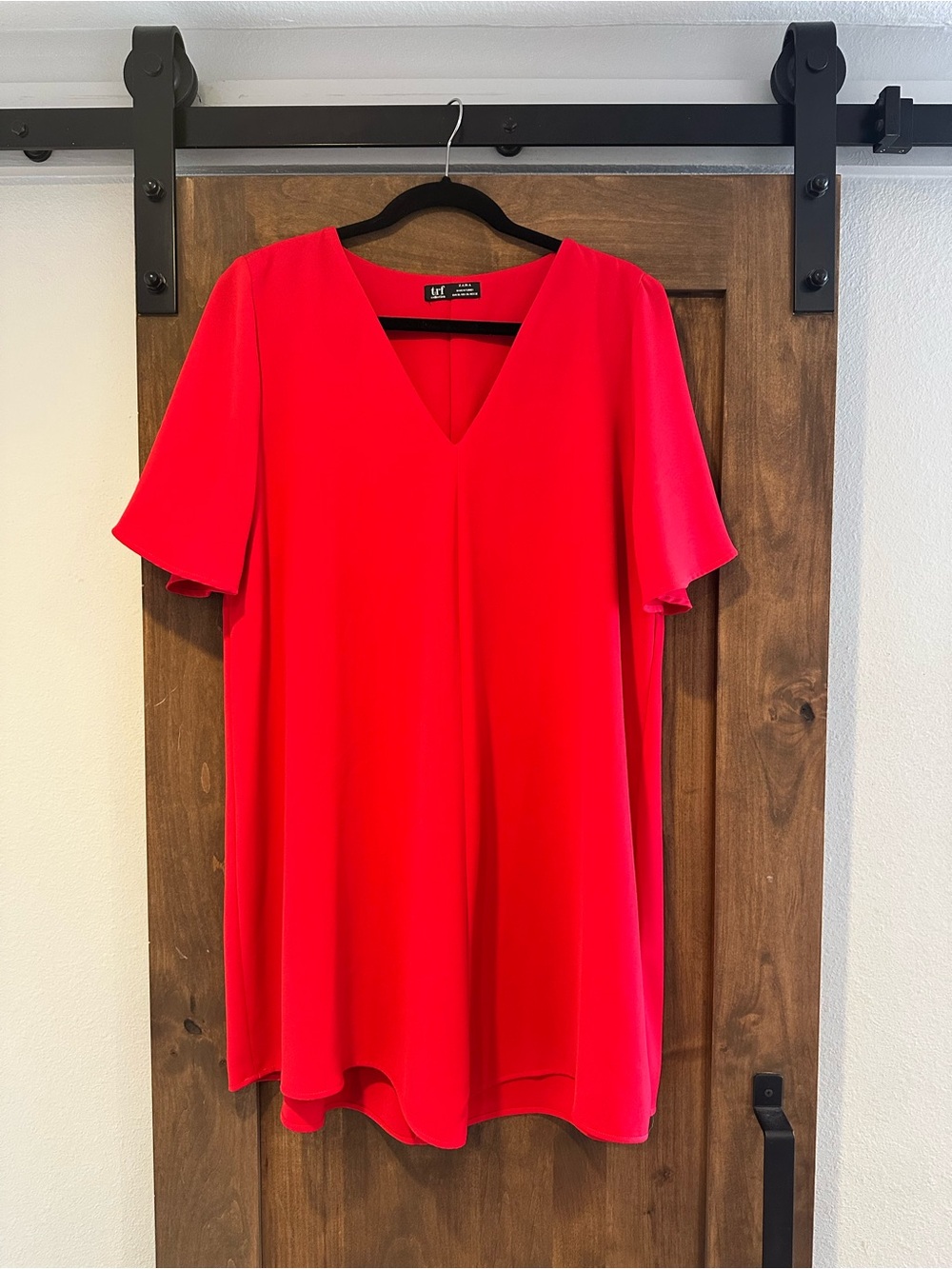 Zara Red V-Neck Mini Dress with Flutter Sleeves